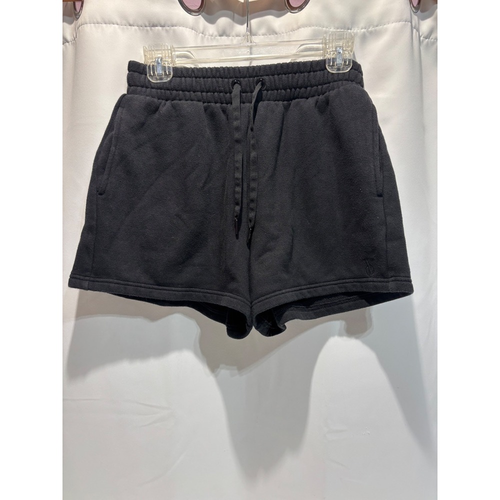 Victoria's Secret Fleece Shorts Women Small Black Drawstring Pockets Logo